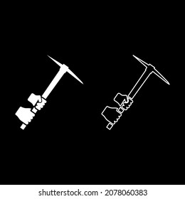 Mining pickaxe Mattock pick axe in hand icon white color vector illustration flat style simple image set