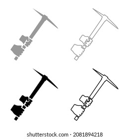 Mining pickaxe Mattock pick axe in hand set icon grey black color vector illustration image simple flat style solid fill outline contour line thin