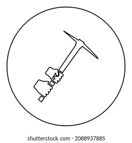 Mining pickaxe Mattock pick axe in hand icon in circle round black color vector illustration image outline contour line thin style simple