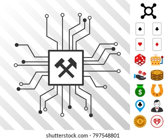 Mining Pool Circuit pictograph with bonus gambling pictographs. Vector illustration style is flat iconic symbols. Designed for casino websites.