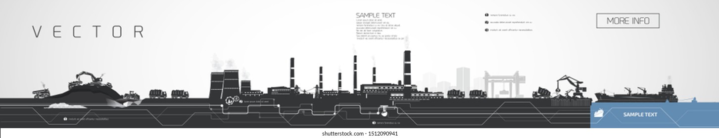 Mining, and processing stages at the factory, infographic.