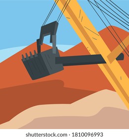 Bergbau mit Extraktionsmaschinen, Bagger an der Opencast Mine, Metallurgieindustrie Konzept Vektor Illustration