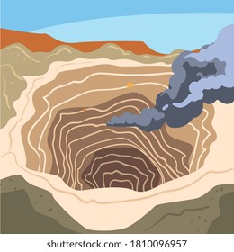 Mining Quarry, Opencast Mine, Metallurgical Industry Concept Vector Illustration