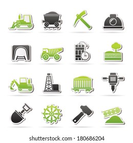 Mining and quarrying industry icons - vector icon set