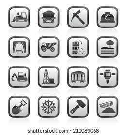 Mining and quarrying industry icons - vector icon set