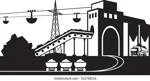 Mining and quarrying industry scene - vector illustration