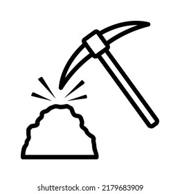 Mining resources with a pickaxe or pick axe line art vector icon for apps and games