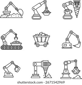 Mining Robot Icon Set. Automation and Industrial Vector Pack