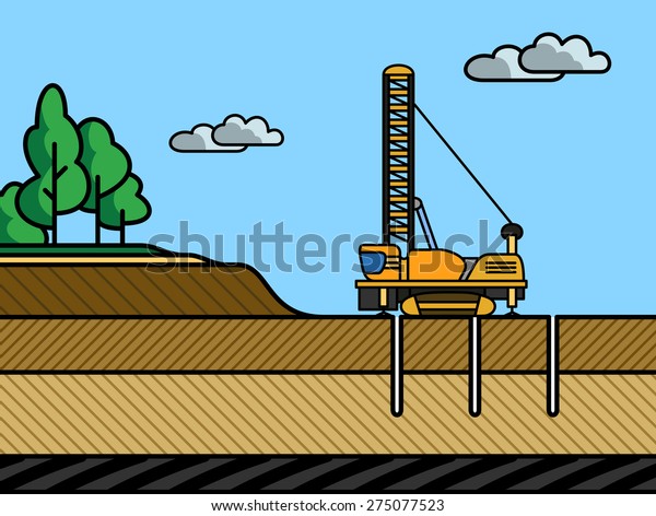 Mining rotary drill vector color illustration in\
simple spot color
