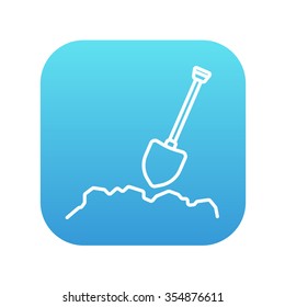 Mining shovel line icon for web, mobile and infographics. Vector white icon on the blue gradient square with rounded corners isolated on white background.