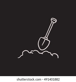 Icono de esbozo del vector de pala de minería aislado en segundo plano. Icono de pala de minería de mano dibujada. Icono de esbozo de pala de minería para infografía, sitio web o aplicación.