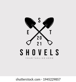 mining shovel vintage logo template vector illustration design. simple shovel, mining tool, coal, gravel, spade logo concept