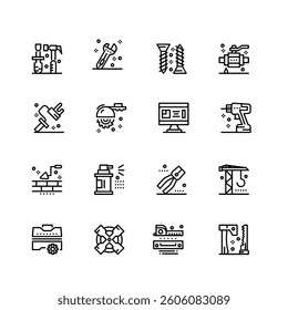 Mining Stroke icon collections. Containing Mining, Diamond, Ground, Shovel, Mine, Bulldozer, Gold, Torch