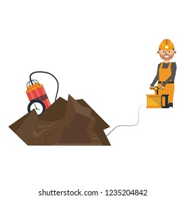 Mining with tnt and worker with detonator