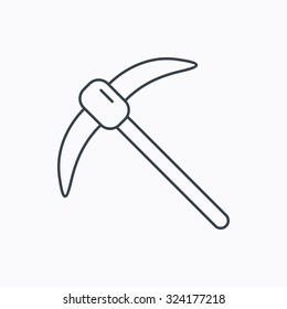 Mining tool icon. Pickaxe equipment sign. Minerals industry symbol. Linear outline icon on white background. Vector