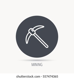 Mining tool icon. Pickaxe equipment sign. Minerals industry symbol. Round web button with flat icon. Vector