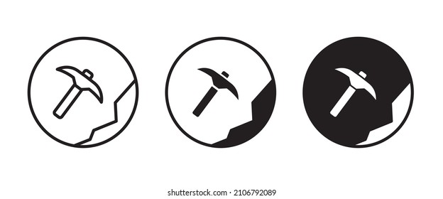 mining tool pickaxe, Mining, Hammer icon sign, symbol, logo, illustration, editable stroke, flat design style isolated on white