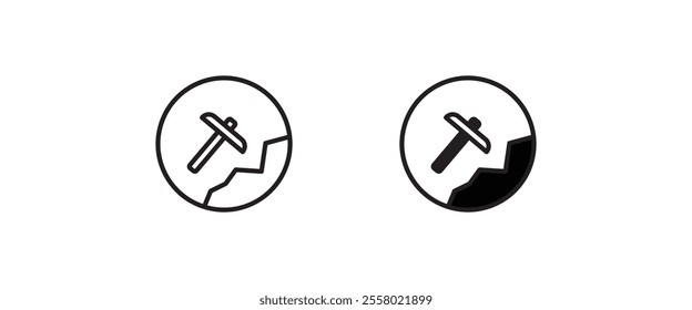 mining tool pickaxe, Mining, Hammer icon sign, symbol, logo, illustration, editable stroke, flat design style isolated on white