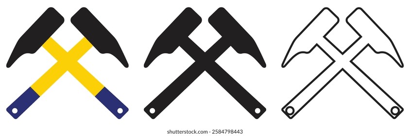 Mining Tools Crossed Pickaxes Symbol Variations. Isolated On Transparent Background.