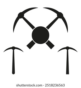 Mining tools icon. Pickaxes crossed symbol. Simple excavation sign. Vector silhouette.