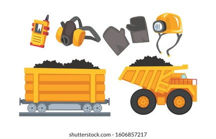 Mining Tools Vector Set. Coal and Other Minerals Extraction Concept