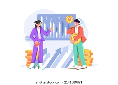 Mining and Trading Cryptocurrency Illustration concept. Flat illustration isolated on white background.