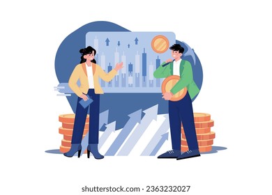 Mining and Trading Cryptocurrency Illustration concept on white background