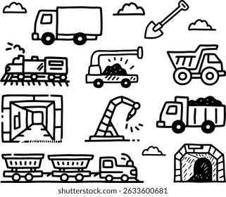 Mining and Transportation Doodle Set	
