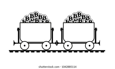 mining trolley with bitcoin, trolley with crypto currensy