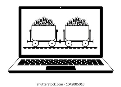 mining trolley with bitcoin in the laptop, trolley with crypto currensy