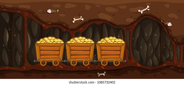 Mining Trolley Full of Gold illustration