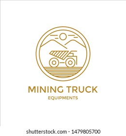 Mining Truck Equipments Logo. Mine Trucks Icon Symbol Monoline Simple Minimalist.