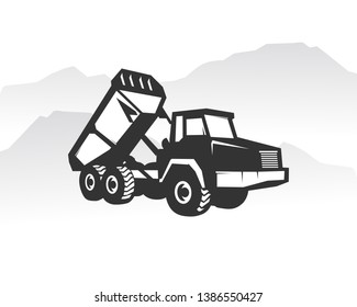 Mining truck logo template vector. Heavy equipment logo vector for construction company. Creative excavator illustration for logo template.
