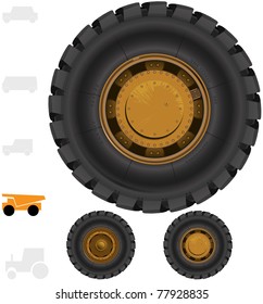 Mining Truck Wheels.
The Series Of The Detailed Wheels Of The Different Vehicles  In Vector.

