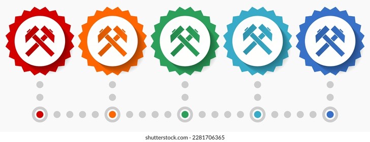 Mining vector icon set, colorful infographic template, set of flat design badge icons in 5 color options