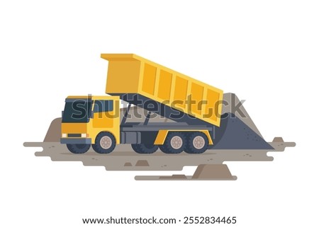 Mining Vehicles and equipment illustration in flat design, Vector illustration featuring heavy-duty machinery