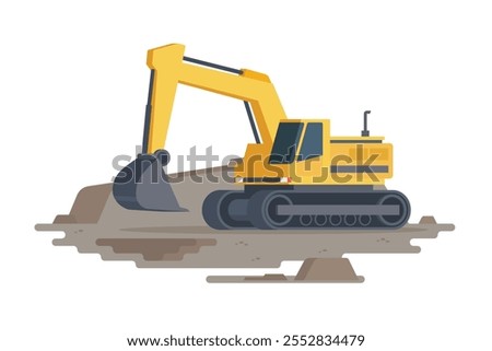 Mining Vehicles and equipment illustration in flat design, Vector illustration featuring heavy-duty machinery