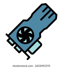 Mining video card icon. Outline mining video card vector icon color flat isolated