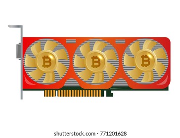 Mining video card. Miner of GPU. Technology extraction crypto currency.