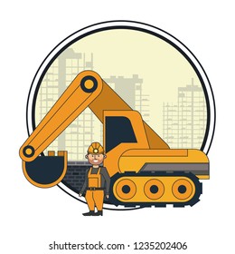 Mining worker with backhoe