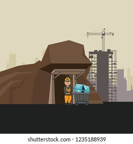 Mining and worker cartoon