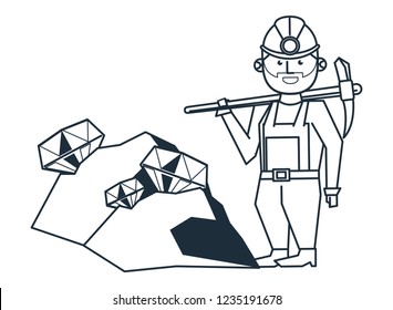 Mining and worker cartoon black and white