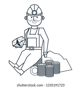 Mining and worker cartoon black and white