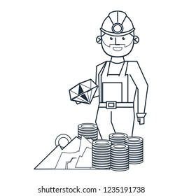 Mining and worker cartoon black and white