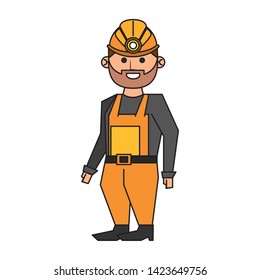 Mining worker with helmet and overalls cartoon vector illustration graphic design