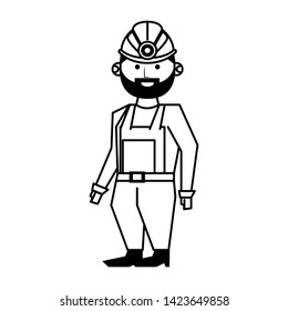 Mining worker with helmet and overalls cartoon vector illustration graphic design