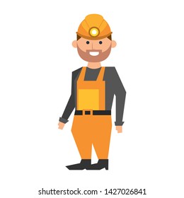 Mining worker with helmet and overalls cartoon vector illustration graphic design