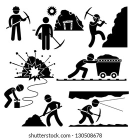 Mining Worker Miner Labor Stick Figure Pictogram Icon