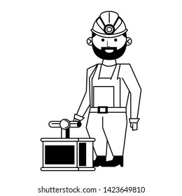 Mining worker with pick and tnt detonator vector illustration graphic design