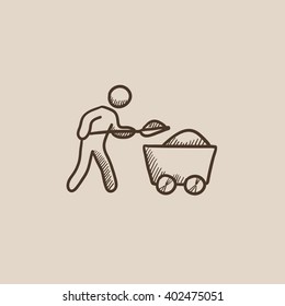 Bergbauarbeiter mit Rollskizze-Symbol.